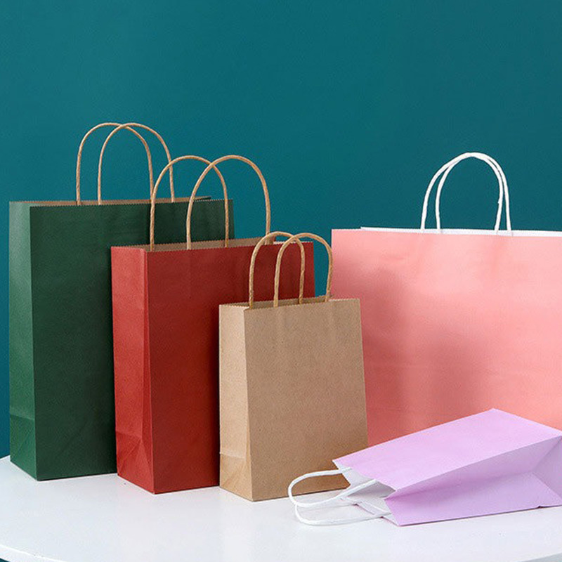 

10pcs Solid color Gift Kraft Paper Bag packaging paper bags favors for guests Party Decoration wedding Gift Candy Shopping Bags