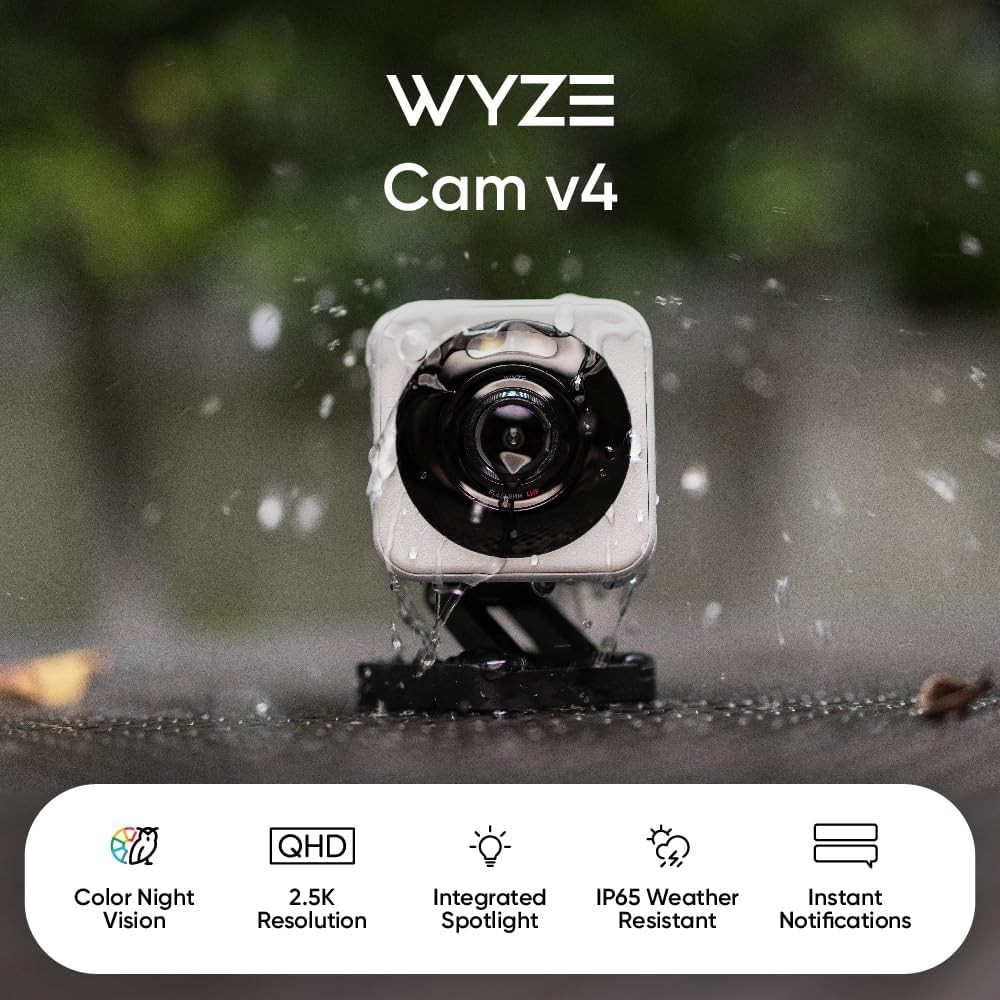 Wyze Cam v4, 2K HD Wi-Fi Smart Home Security Camera, Indoor/Outdoor Use, Pet/Baby Monitor, Motion Ac
