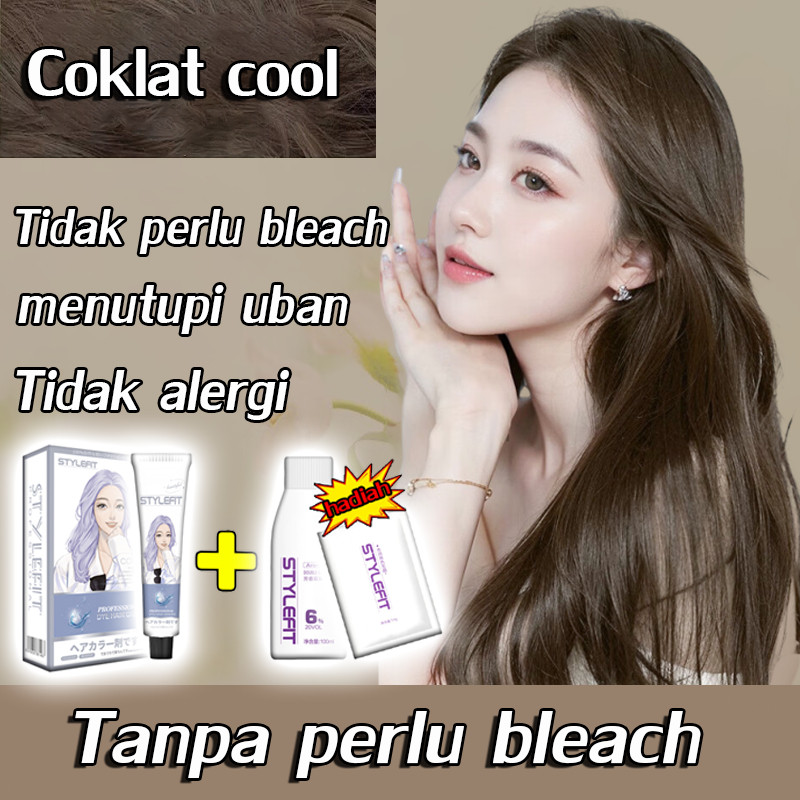 【menutupi uban】STYLE FIT Cat rambut Coklat cool 200ML menutup uban dan tahan lama（cat rambut,hair co