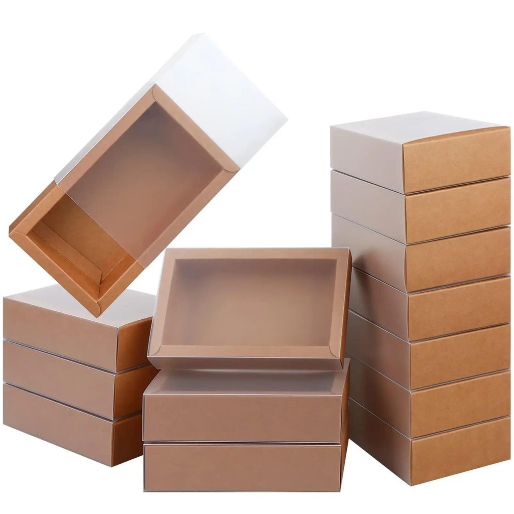 

10/20Pcs Kraft Paper Drawer Gift Boxes with PVC Window Small Cardboard Box for Present Gift Jewelry Party Candy Soap Packaging