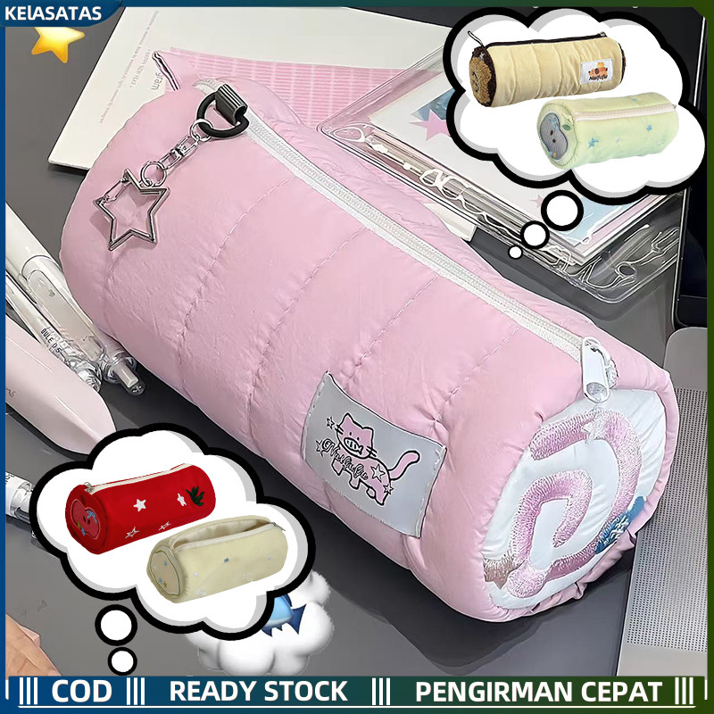 

【KEIASATAS】Kotak Pensil Sekolah Bentuk Roll Cake Korean Style/Kapasitas Besar Tas Alat Tulis Pen Pouch Lucu Stationery Organizer/Kotak Pensil Apel Hijau