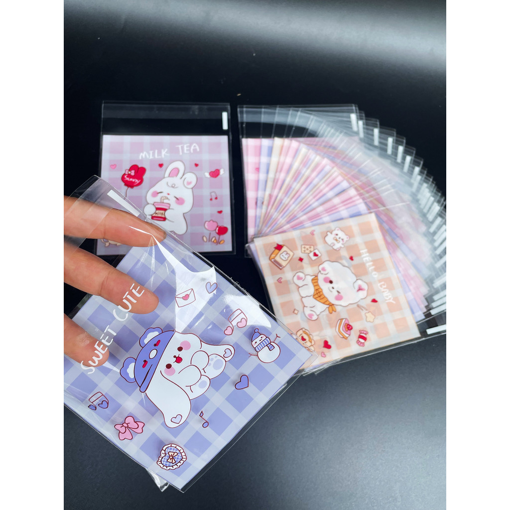 

100pcs Cute Bunny Dog Print Opp Bag, Gift Candy Decorative Bag, Birthday Party Wedding Dinner Gift Bags