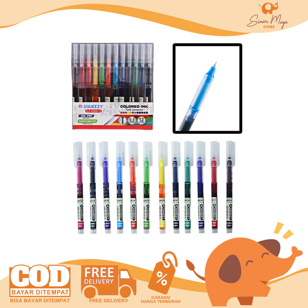 

Squeezy Gel Pen Pena Gel Smooth Writing 0.5mm 12 Warna GLP-SQ900-12