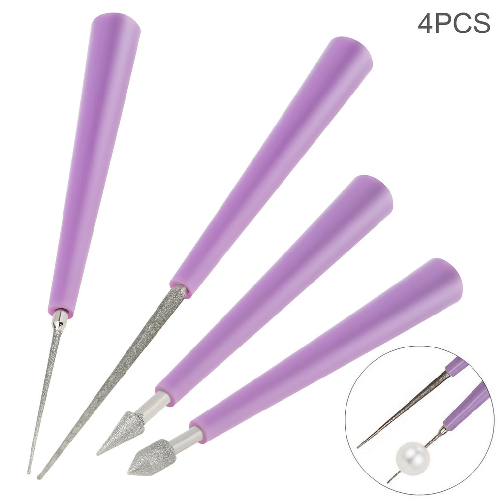 

1/4 Pcs Needle Files Set Diamond Tipped Pearl Bead Reamer Burr Beading for DIY Jewelry Making ABS Handle Beading Hole Hand Tools