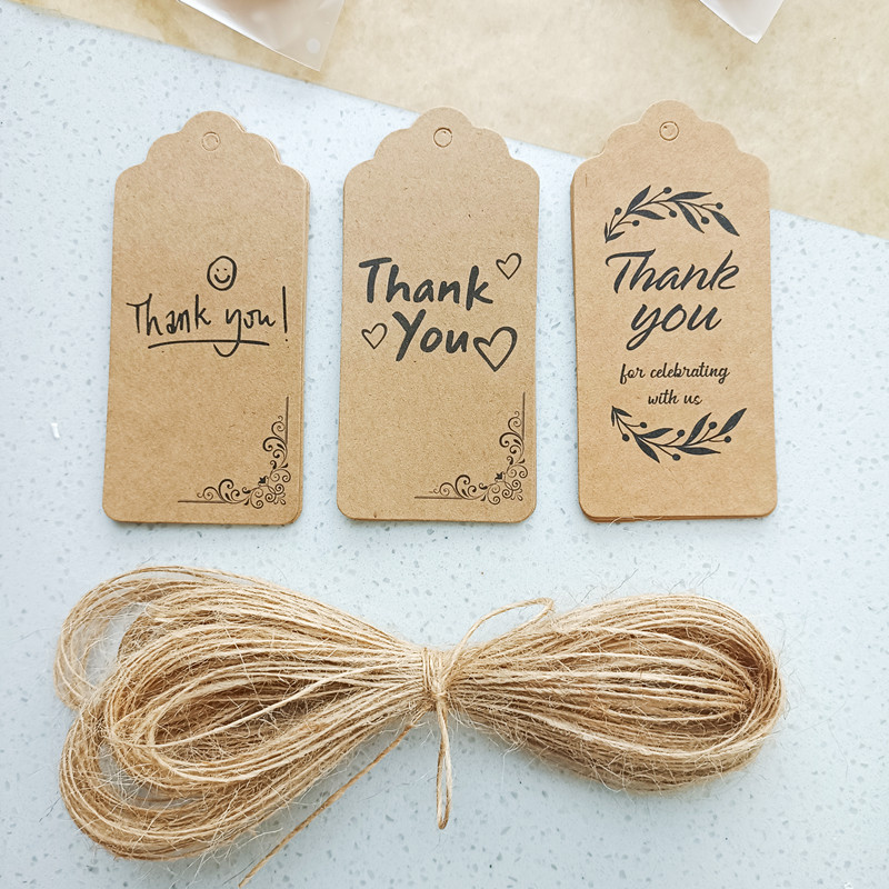 

Thank You Kraft Gift Tags Garment Shoes Bags Labels Handmade For Wedding Party Decoration Label Cards Side Printed With Rope