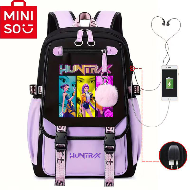2025 MINISO brand new co branded Kpop Movie Demon Hunters Student backpack, men's and women's laptop