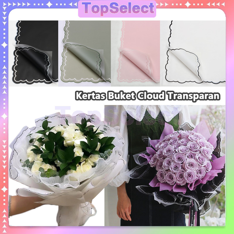 

20 Lembar Cellophane Cloud Border Flower Wrapping / Kertas Buket Motif Awan