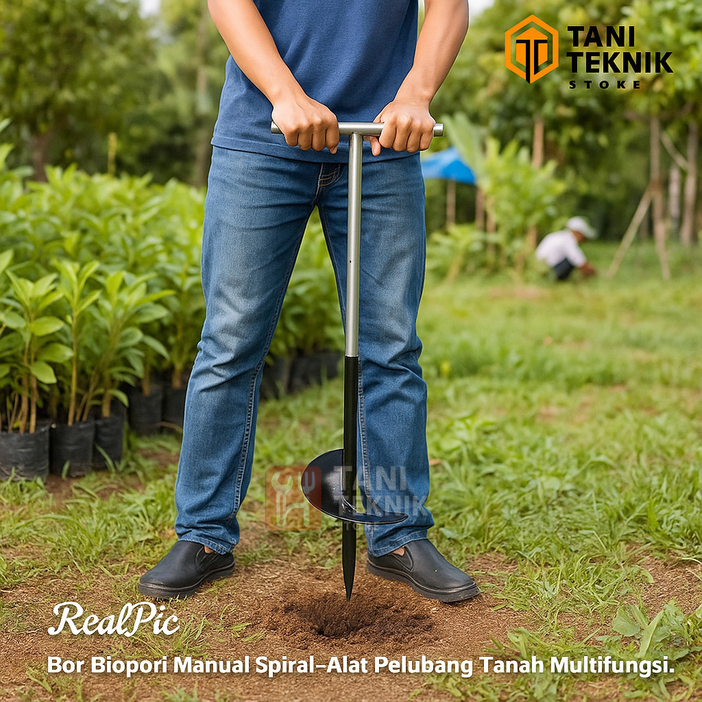 Bor Biopori Manual Spiral – Alat Pelubang Tanah Multifungsi Kompos & Resapan Air | Tinggi 90cm