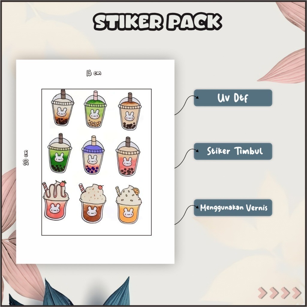 

Stiker Sticker Setiker Setikker Pack UV DTF Motif Cute Boba Bubble Tea Coklat Hitam Cream P43