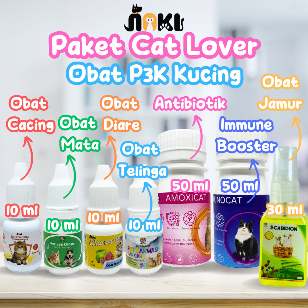 PAKET ISI 7 OBAT DAN VITAMIN KUCING ISI OBAT CACING + DIARE + TELINGA + ANTIBIOTIK + IMUN BOOSTER + 