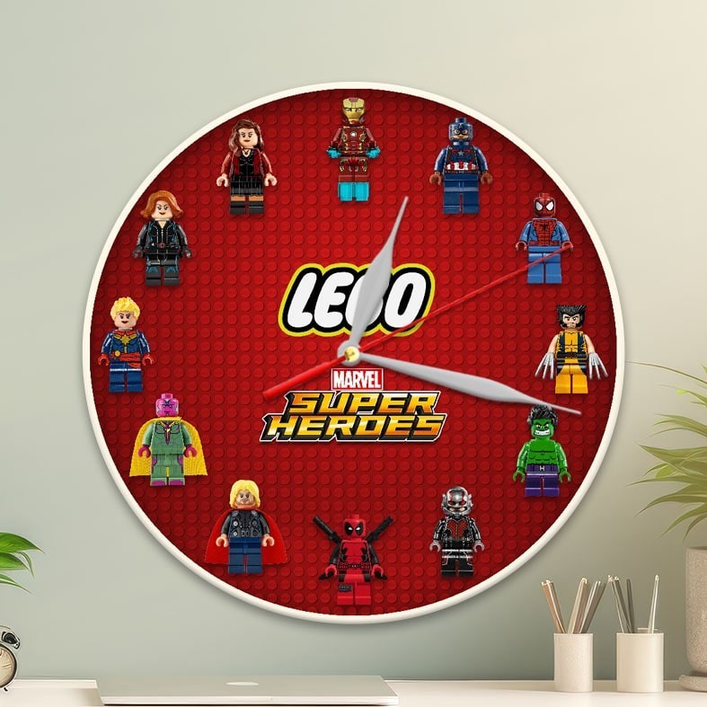 JAM DINDING KAYU UNIK LEGO BRICK UNOFFICIAL - DEKORASI LEGO Marvel Superhero - HADIAH ULANG TAHUN
