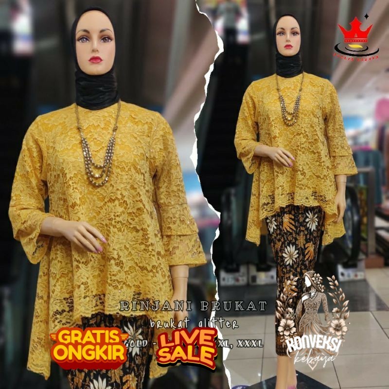 Setelan Kebaya Rinjani Brukat Modern Biru+ROK/PAKAIYAN KEKINIAN /BAJU WANITA/BAJU KEBAYA