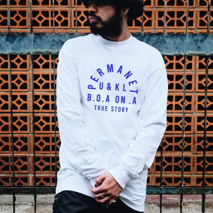 UNKL347 Kaos Longslevees Katun Kaos Lengan Panjang Motif Putih MANE