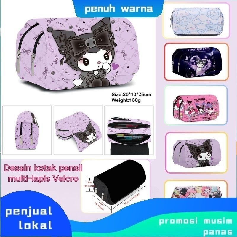 

【Penjual Lokal】kuromi Tas Pensil 3 Lapis Kartun Motif Pensil/Ritsleting Ganda Case Tempat Pensil Premium Multifungsi