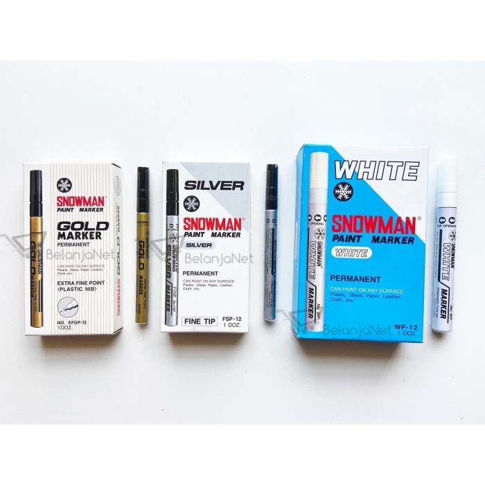 

Spidol Permanent Snowman Paint Maker Silver / Gold / White Berbagai Uk - Putih White, Extra Fine