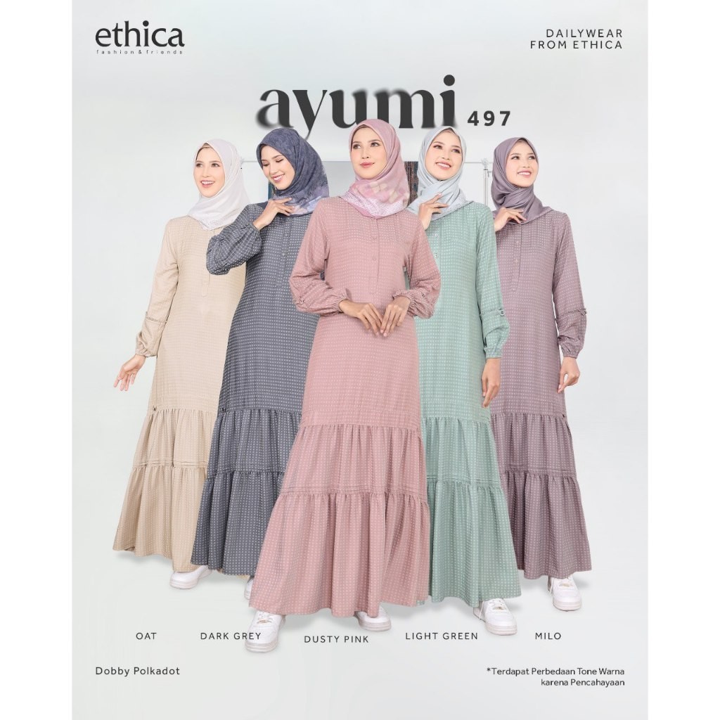 Ethica Gamis Dewasa Ayumi 497 Motif Polkadot Kecil Warna Pastel