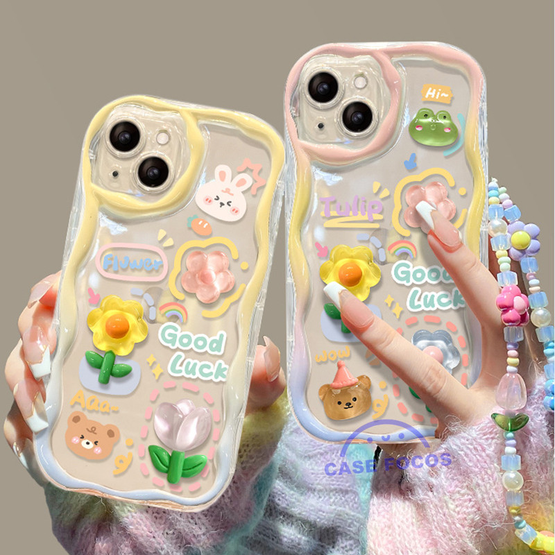 Case iPhone 13 Bentuk jeli berwarna-warni beruang bunga-bunga Pola tiga dimensi Softcase DIY Dapat d