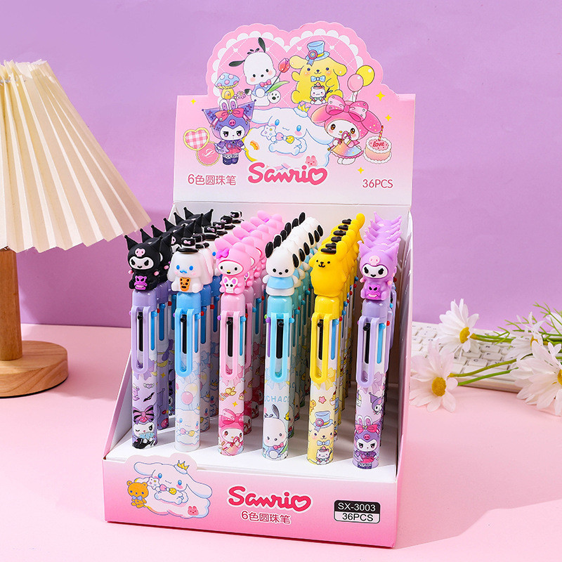 

( OTH1014 ) ( DIJUAL SATUAN ) Alat tulis pulpen bolpen ballpoint 6 warna - sanrio kuromi cinnamoroll melody pompompurin pochacco - blue biru yellow kuning pink merah muda purple ungu