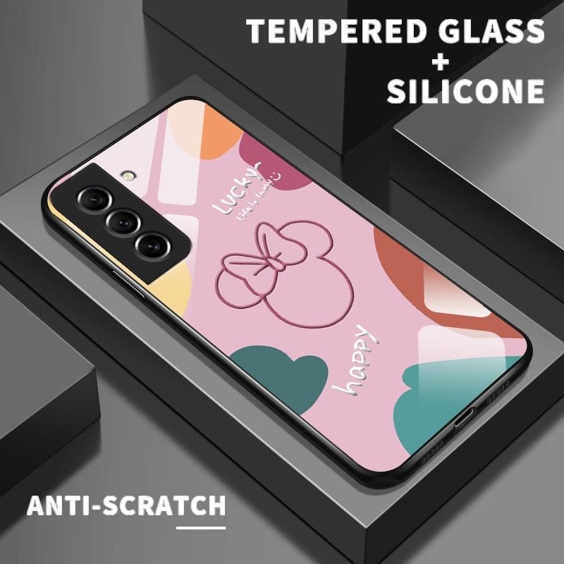 Casing For Samsung S21 FE 5G S21 5G S21 Plus S21 Ultra Glass Silicon Back Cartoon Artistic Mickey Mo