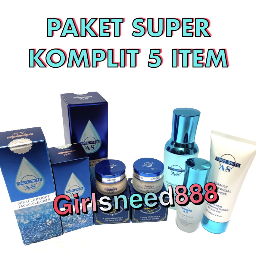 Paket Super Extra Komplit Amos White 5 Item GirlsNeed888 Paket Lengkap 5 in 1 Perawatan Wajah Skin C