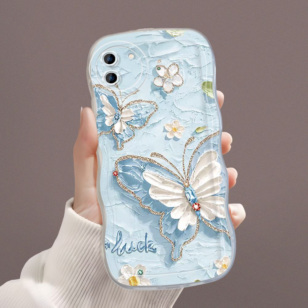 Casing Hp Untuk Realme C11 Phone Case Bergelombang Cover Blue Butterfly Softcase Cassing