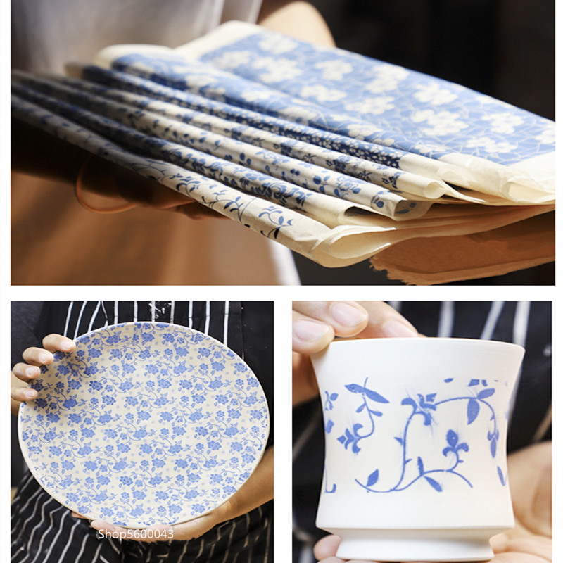 

1PCS Pottery Underglaze Color Decal Paper Blue and White Stickers DIY Jingdezhen Ceramic Blank Transfer Flower Paper 54x37cm