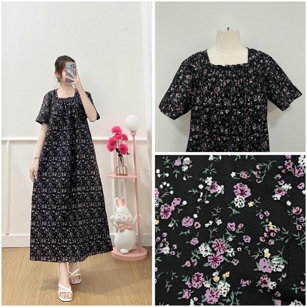 RH - RRD LONGDRESS SMOCKED WANITA FIFI / DASTER TANIA MOTIF LENGAN PENDEK / baju dress motif / Fashi