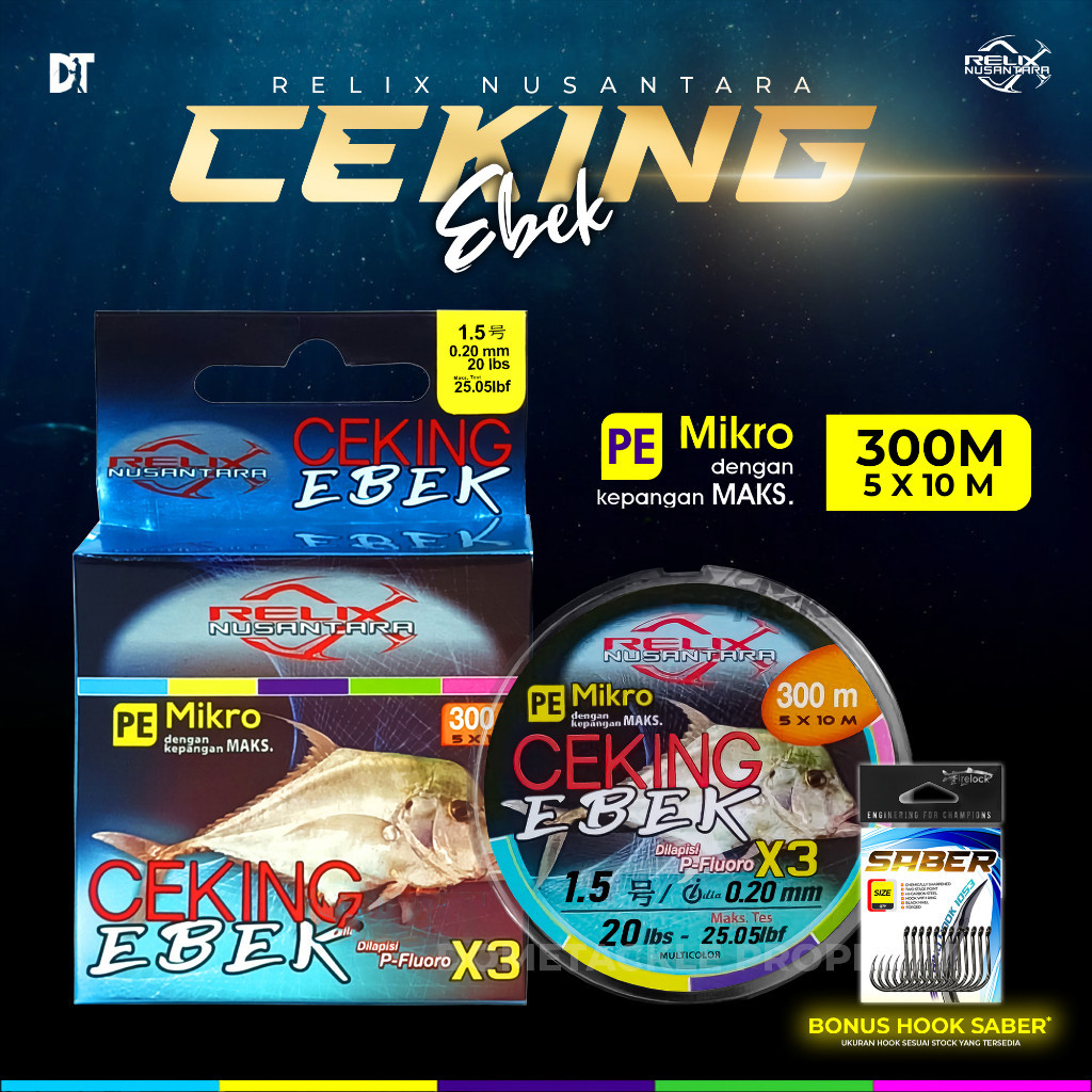 Senar Pe Ceking Ebek X3 | Relix Nusantara | Multicolor 300 Meter | Benang Pe Senar Pancing 0.6 0.8 1