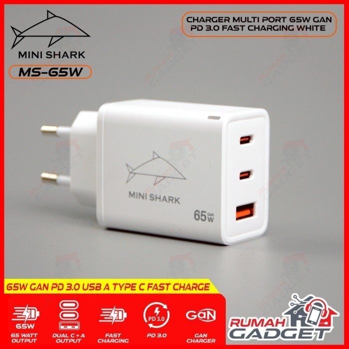 Charger - MINISHARK - 65W Gan - GAN PD 3.0 - 3 Port Fast Charger