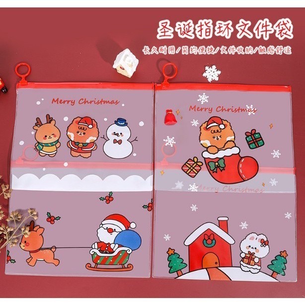 

Tempat Pensil Natal Transparan / Zipper Pouch / Ziplock Plastik Lucu Imut Christmas Kelinci Bear