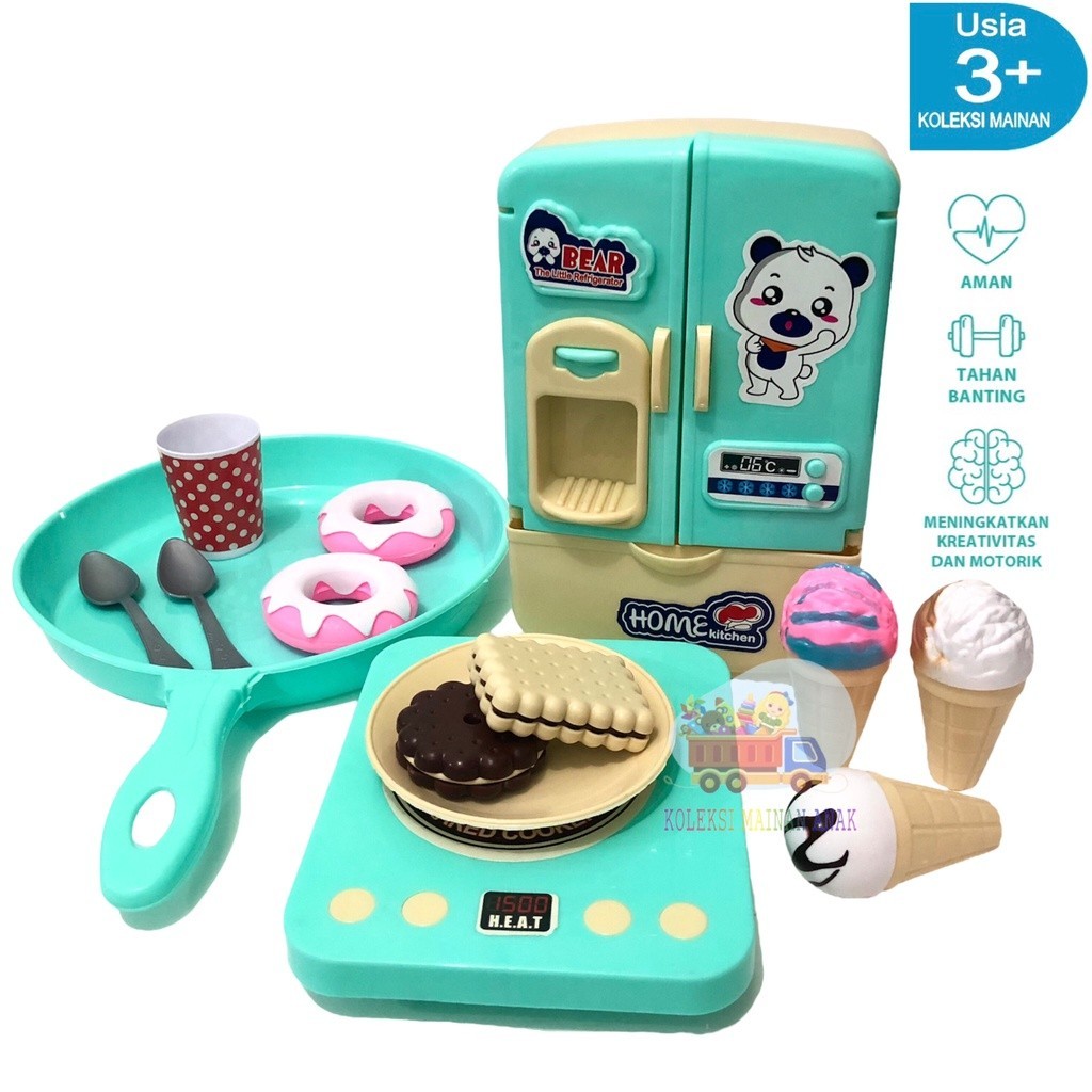 RM Store Mainan anak perempuan masak masakan kitchen set kulkas mini es krim panci teflon kompor
