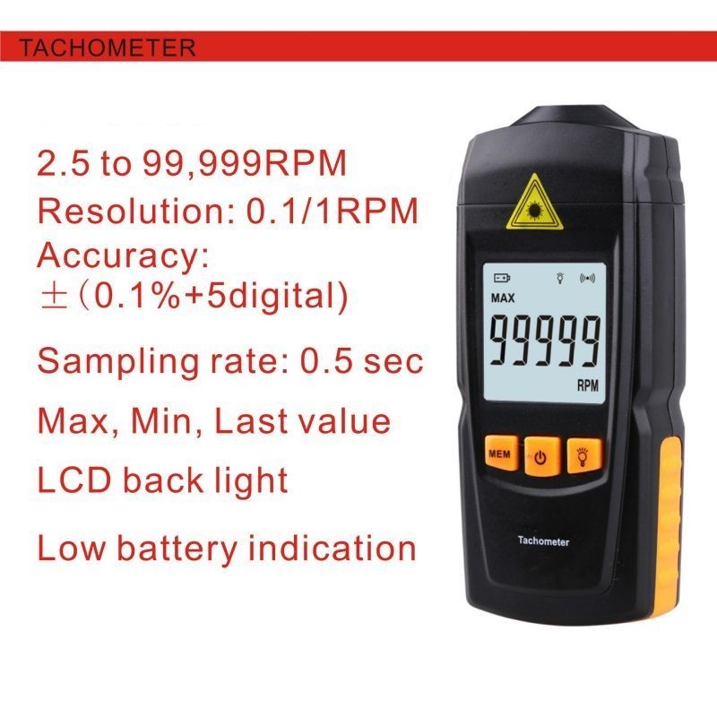 Tachometer GM8905 Digital Laser RPM Tacho Meter Tester Non-Contact RPM Meter