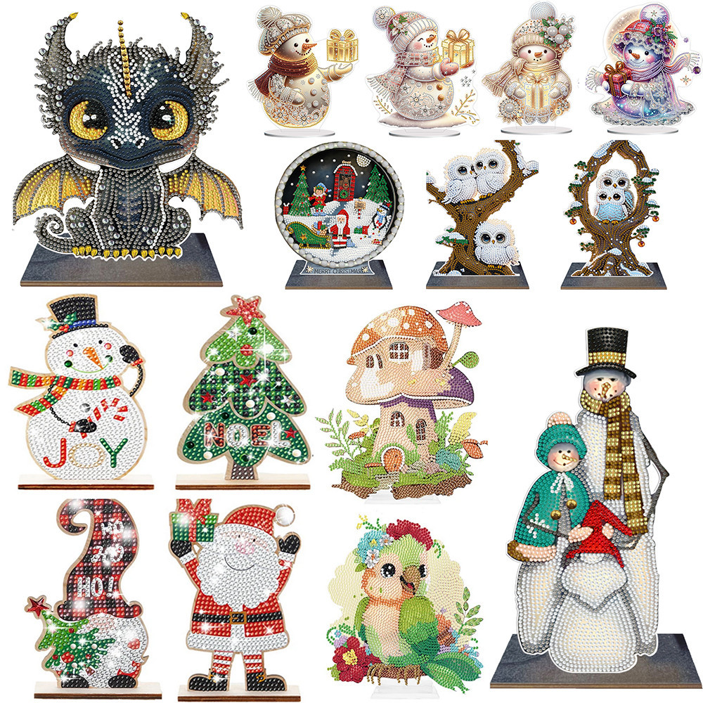 Wooden Table Top Diamond Painting Ornament Kits Santa Christmas Desktop Diamond Art Kits Diamond Pai