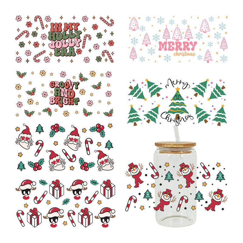 

UV DTF Transfer Sticker Christmas Tree For The 16oz Libbey Glasses Wraps Bottles Cup Can DIY Waterproof Custom Decals D4643