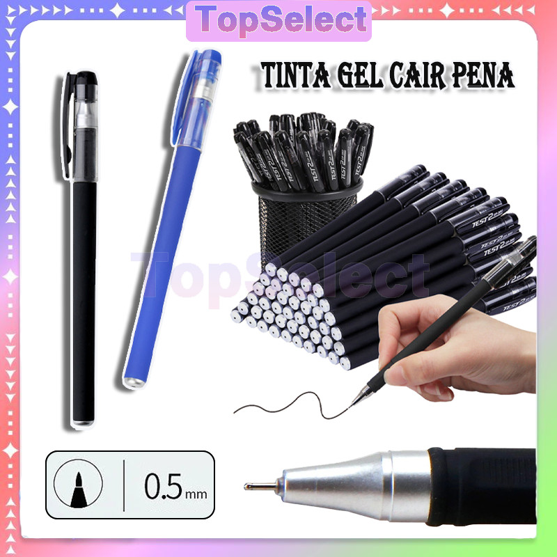 

2 Warna Transparant Pen Gel (Biru/Hitam)/Bolpoint Tinta Gel /Pulpen Gel 0.5mm/Bolpoin Tinta Gel Cair ATK /Pena Gel 0.5MM Model TST