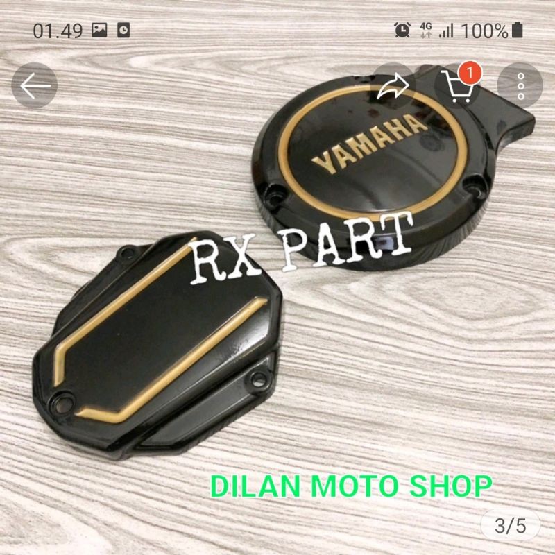Cover tutup blok magnet set cover tutup pompa oli hitam Lis gold Rx King new Bahan Besi Tutup Bak rx