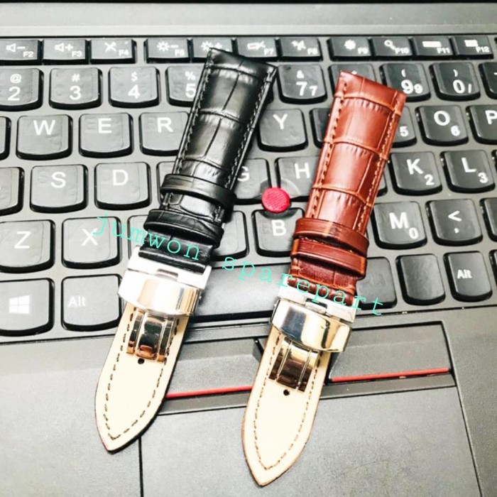 JS Strap Tali Jam Tangan Kulit Butterfly Strap Tali Veranda Original - Hitam, 20MM