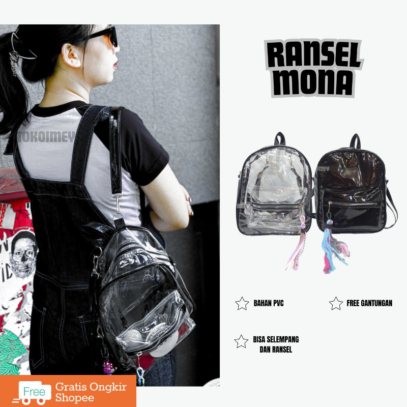 Tas Ransel Mini Mona Wanita Pvc Transparant Tas Gendong Mika Korean Style Tas Konser Lucu