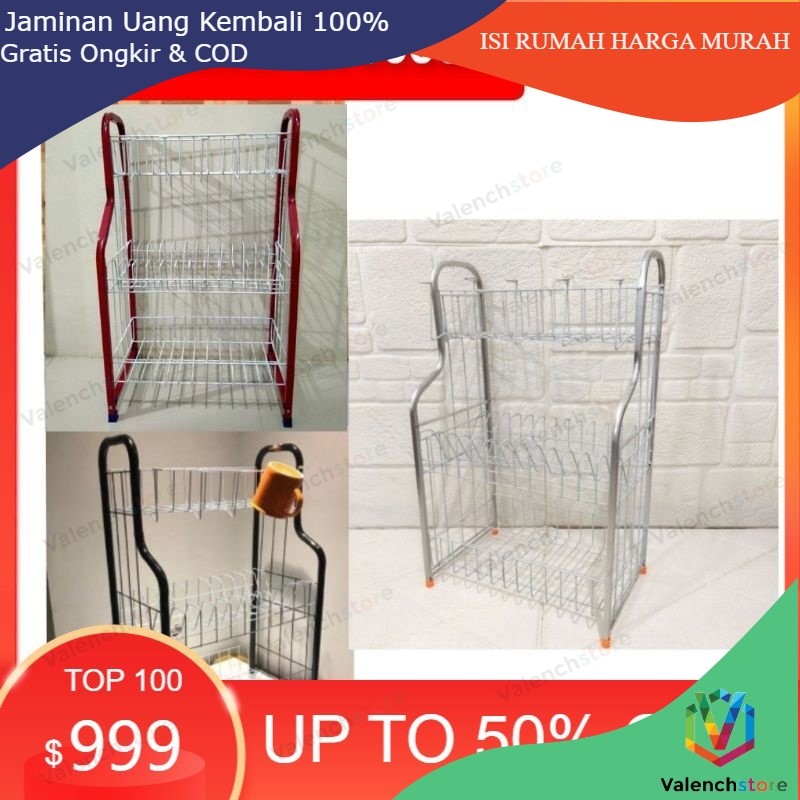 RAK PIRING 3 SUSUN DENGAN GELAS RPL 03 LENGKUNG /RAK DAPUR / RAK GELAS/ RAK PIRING ALUMUNIUM 3 SUSUN