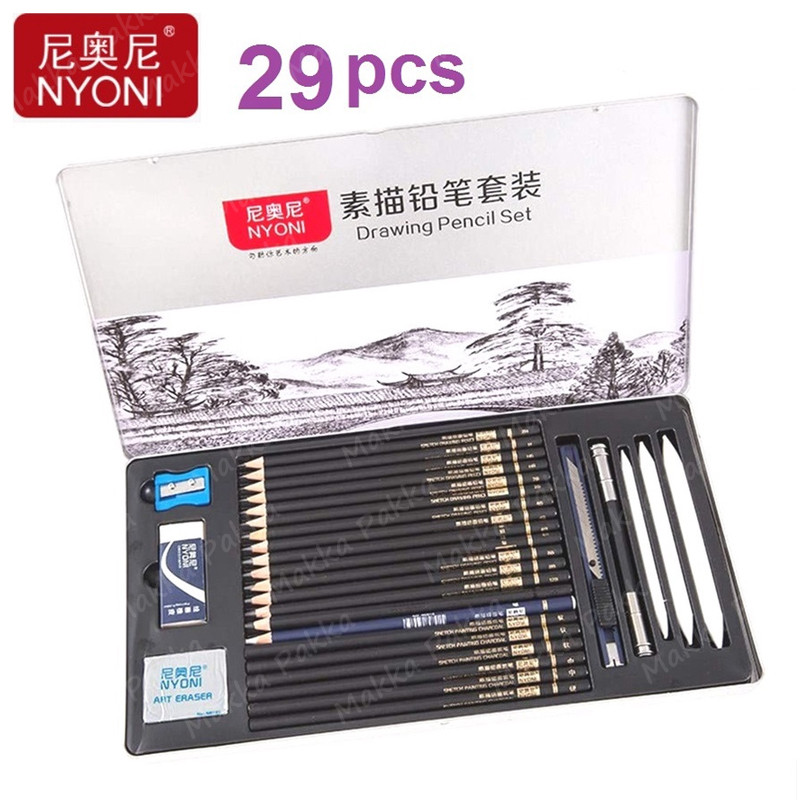

Drawing Pencil Gambar Set 29pcs Metal Tin Box Pensil Gambar Lukis Sketsa Lengkap Paket