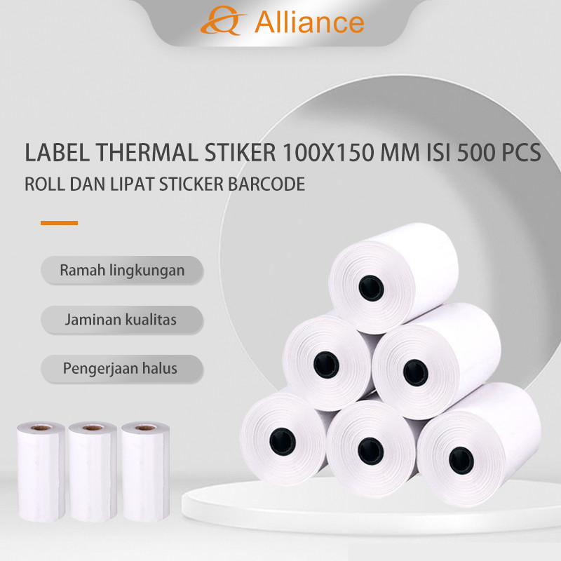 

sticker label thermal 100x150 MM isi 500 pcs roll dan lipat