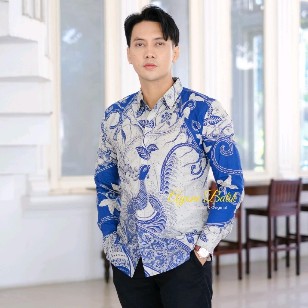 Kemeja batik pria warna biru denim NARESWARA DENIM Kemeja batik slim fit lengan panjang terbaru keme