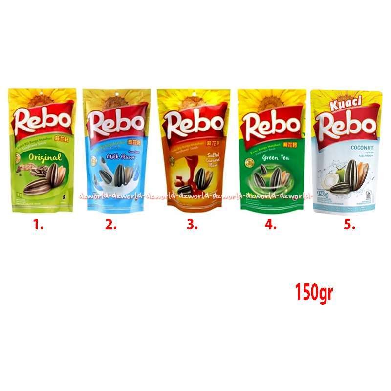 

d Rebo Kuaci 150gr Original Milk Flavour Salted Flavour Green tea Coconut Kuaci Biji Bunga Matahari Aneka Rasa Susu Karamel Teh Hijau Karamel Reboo