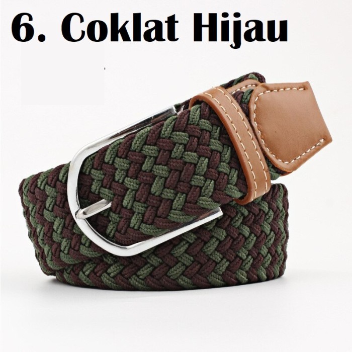 

Sabuk Ikat Pinggang Gesper Elastis Rajut Canvas Pria Wanita Dewasa - 6 Coklat Hijau