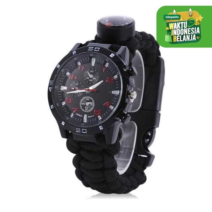 

Jam Tangan 5in1 Paracord Survival Watch Gelang Kompas Outdoor Camping - Hitam