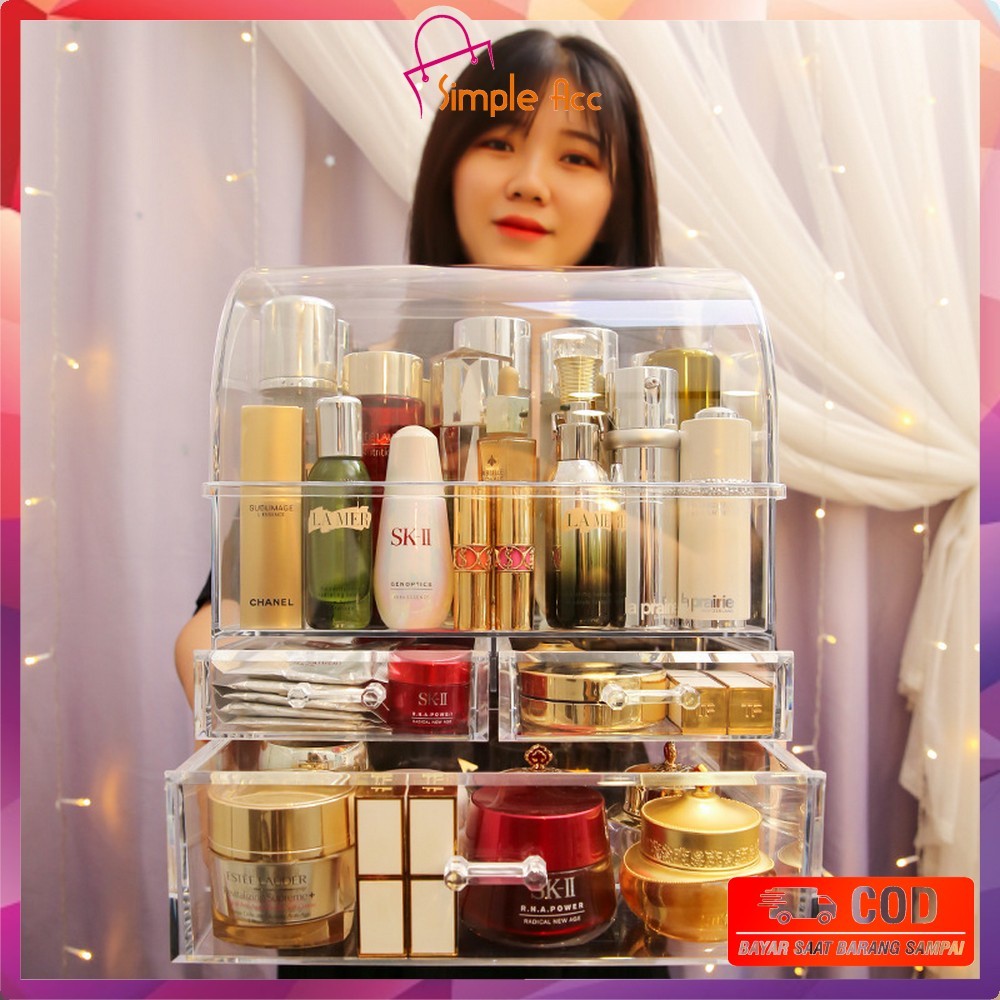 VN15TA DO-K132 Rak Kosmetik Dengan Laci Anti Debu Tempat Make Up Skincare Rak Akrilik Multifungsi / 