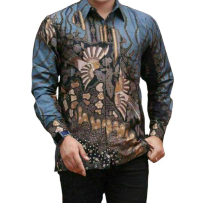 Kemeja Batik Pria Modern Hitam Biru Premium