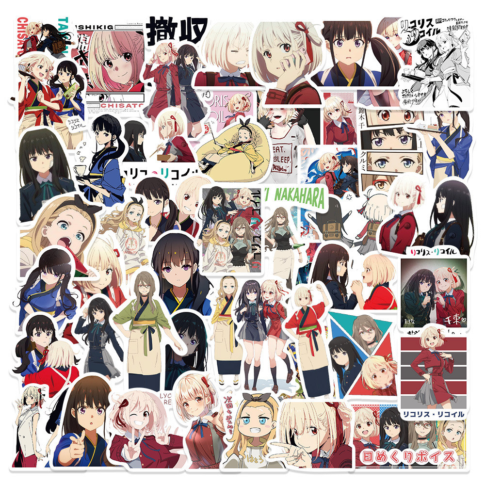 

50pcs Lycoris Recoil Graffiti Sticker Luggage Laptop Ledger Cup Decoration Decorative Supplies Stickers