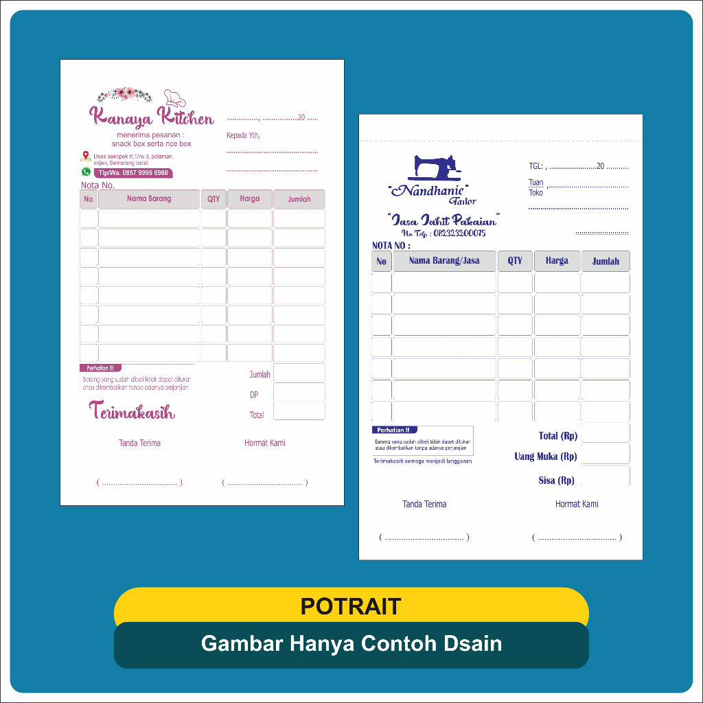 

Cetak cetak nota custom 2 ply nama usaha toko sendiri ukuran sedang 1/4 polio GANESA GRAFIKA Murah