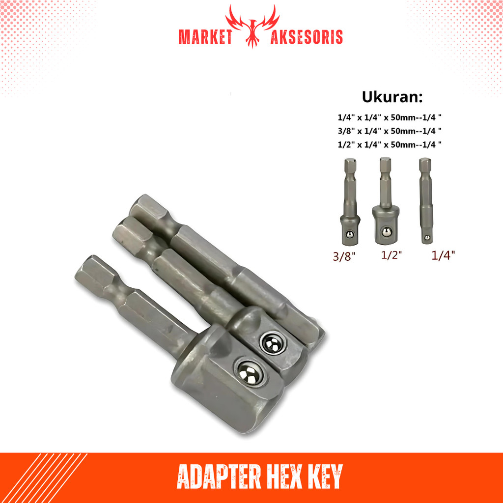 Adapter Hex Key Shock Set 3 Pcs Mesin Bor Impact Driver Wrench Adaptor Kunci Sok Sambungan Sock Kone